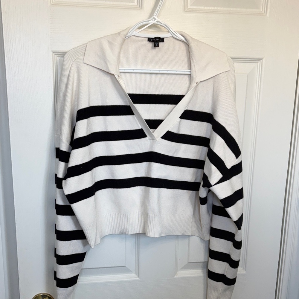 Dynamite Polo neck cropped stripe sweater